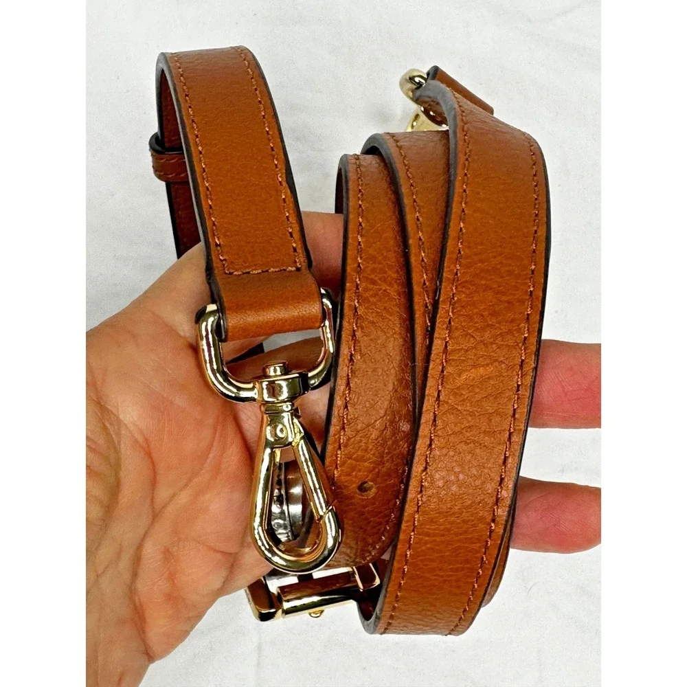 Michael Kors Crossbody Purse Strap Brown Leather Gold Buckle Clip ends 40